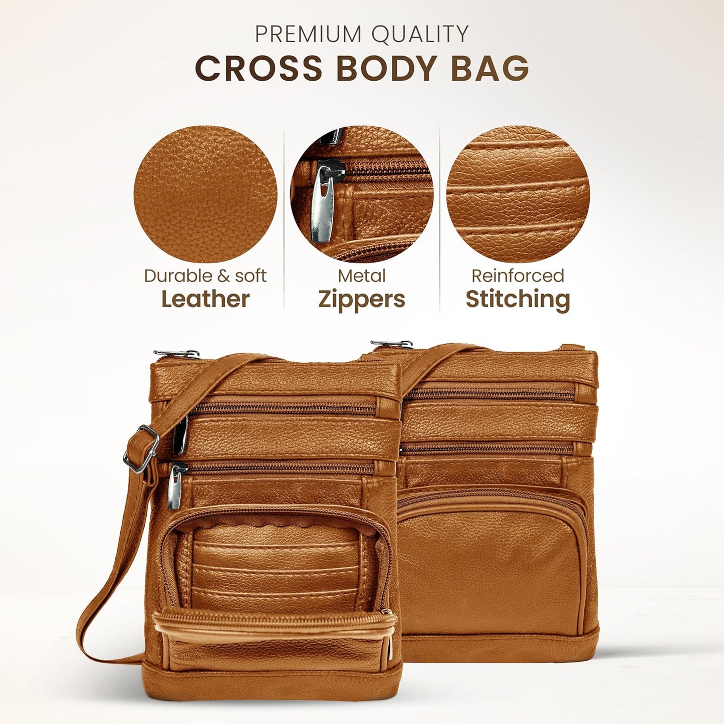 Krediz leather Crossbody Purses for Women, Multi Pocket Crossbody Purse with Adjustable Strap, Soft & Durable Leather Purse