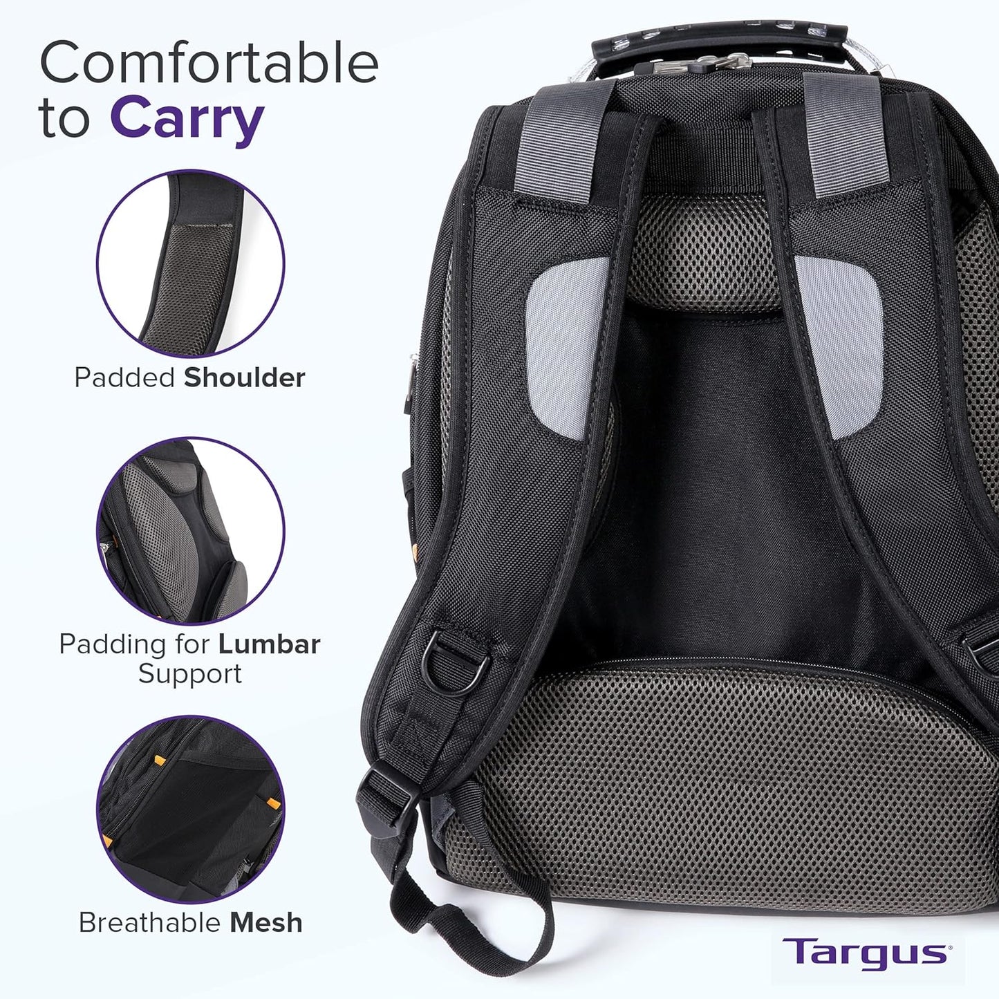 Targus Drifter II Laptop Backpack, Black/Gray – Backpack for Men for Business and Travel, Durable Water-Resistant Material, Fits up to 17" Laptops (TSB239US)