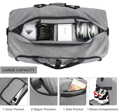 120L Duffle Bag for Travel, Large Foldable Waterproof Travel Duffel Bags Weekender Overnight Bag for Men and Women with Shoe Compartment (Gray)