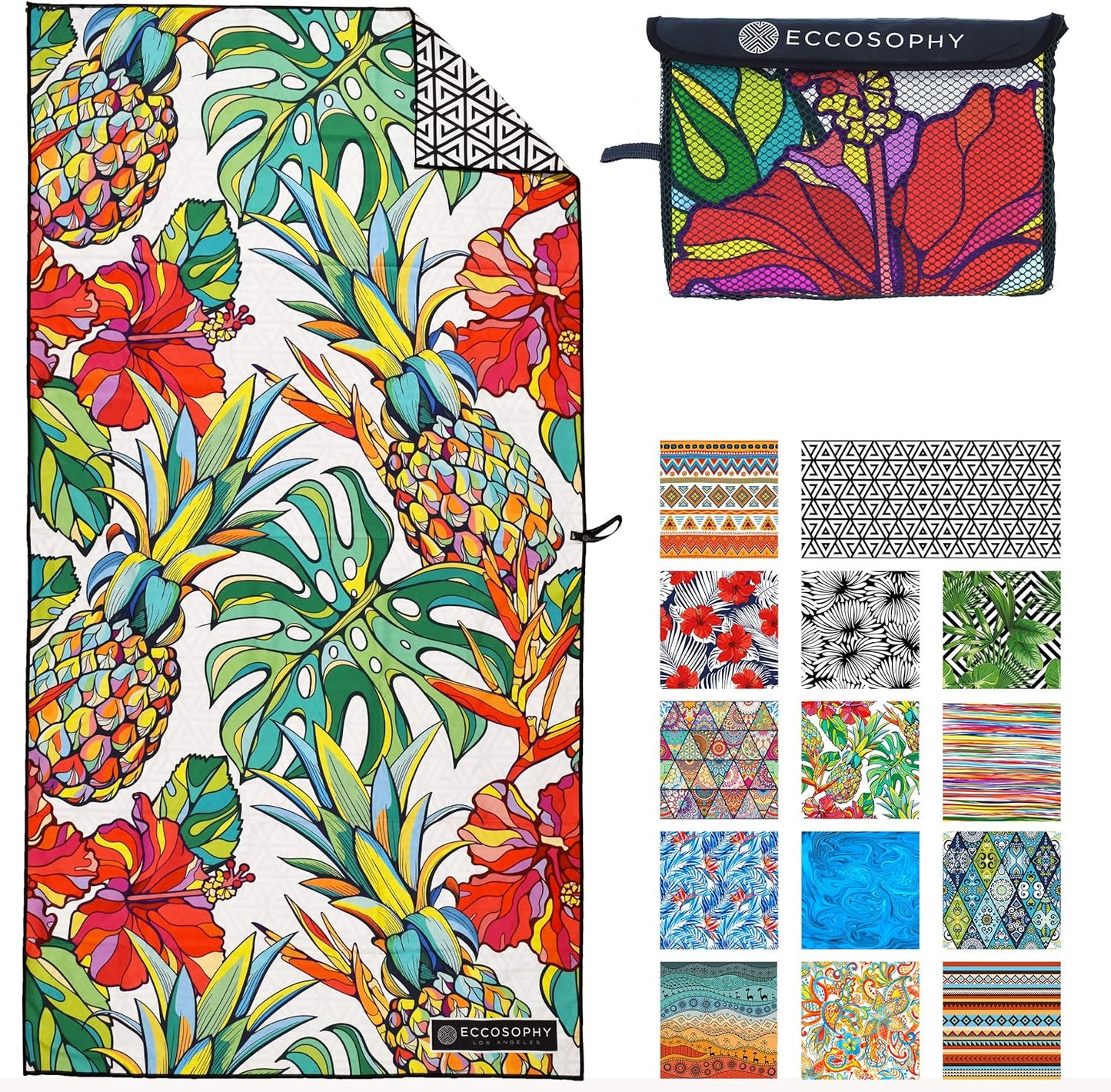 ECCOSOPHY Microfiber Beach Towel - Sand Free Towels are Quick Dry, Light Weight, Super Absorbent - Perfect Pool, Travel, Cruise, Camping Essentials - Oversized Extra Large for Adults 71x35 in