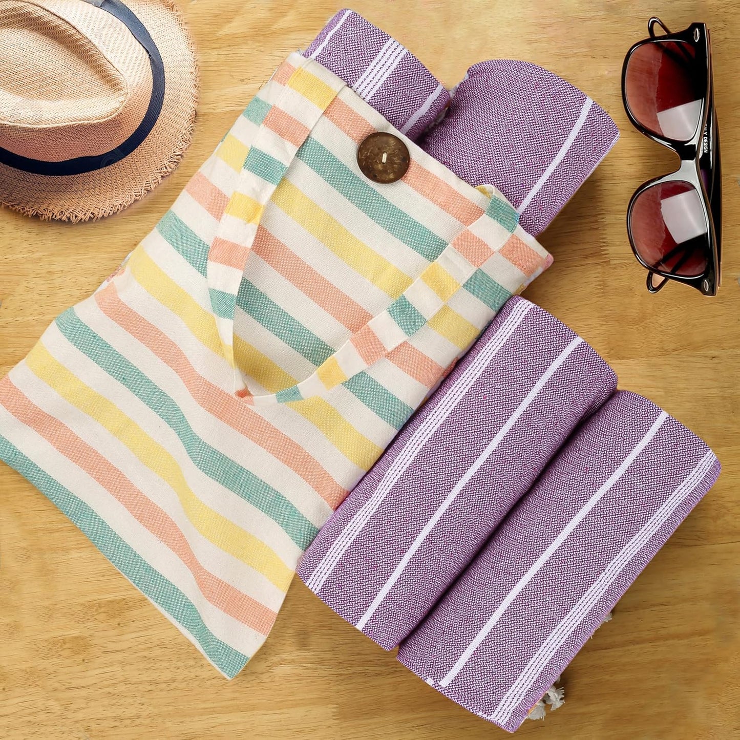 HILLFAIR Cotton Turkish Beach Towels, Quick Dry Lightweight Sand Free Peshtemal Towel for Bath Swim Yoga Spa Travel, Beach Accessories, Oversized Cotton Turkish Towels (39 x 72 inch- 4 Pack Purple)