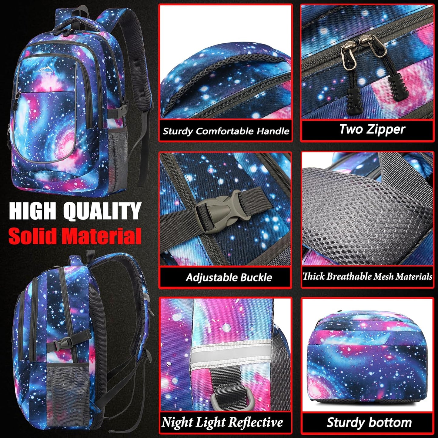 ProEtrade Galaxy Backpack Bookbag for College Sturdy Travel Business Hiking Fit Laptop Up to 15.6 Inch Multi Compartment Gifts for Men Women Night Light Reflective (Galaxy)