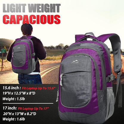 ProEtrade Extra Large Backpack Bookbag for College Travel Laptop Business Hiking Backpack Fit Laptop Up to 17 Inch Sturdy Multi Compartment Gifts for Men Women Night Light Reflective (Light Purple A)