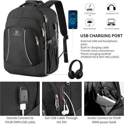 17.3 inch Laptop Backpack,School Bookbag Computer Rucksack with USB Charging Port,Water Resistant Sturdy Bagpack for Business College School Travel,Men Women Casual Daypack,Black