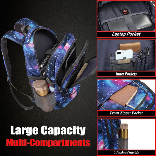 ProEtrade Galaxy Backpack Bookbag for College Sturdy Travel Business Hiking Fit Laptop Up to 15.6 Inch Multi Compartment Gifts for Men Women Night Light Reflective (Galaxy)