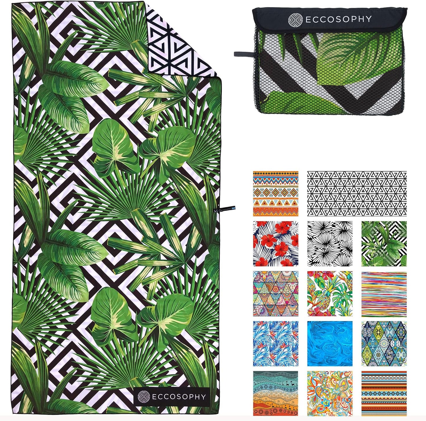 ECCOSOPHY Microfiber Beach Towel - Sand Free Towels are Quick Dry, Light Weight, Super Absorbent - Perfect Pool, Travel, Cruise, Camping Essentials - Oversized Extra Large for Adults 71x35 in