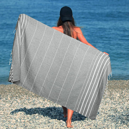 HILLFAIR Cotton Turkish Beach Towels, Quick Dry Lightweight Sand Free Peshtemal Towel for Bath Swim Yoga Spa Travel, Beach Accessories, Oversized Cotton Turkish Towels (39 x 72 inch- 4 Pack Grey)