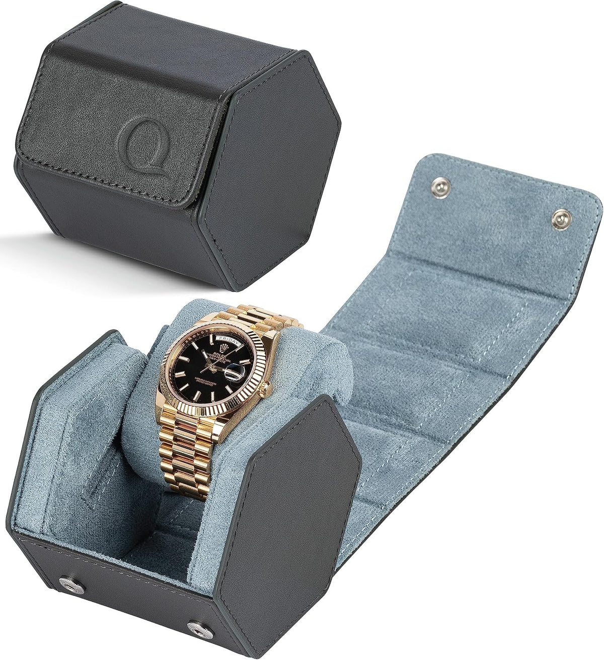 Leather Watch Cases for Men - Hexagon Single & Double Watch Roll Travel Case - Genuine Napa Leather with Velvet Interior - Storage & Display Holder 1 or 2 Watches