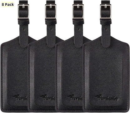Travelambo Luggage Tags for Suitcases PU Leather Travel Tags Bag Tags Privacy Protection Travel Essentials