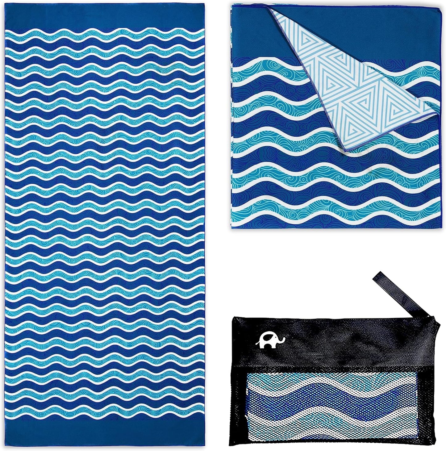 Elite Trend Quick Dry Towel Large 63x31 Inch - Microfiber Beach Towel - Perfect for Beach, Travel, Swimming, Pool, Yoga, Hiking, Camping - Lightweight, Fast Drying, Compact for Adults (Blue Sea)