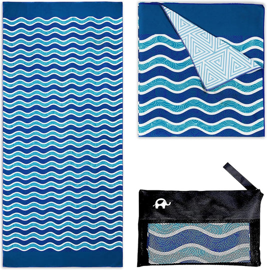 Elite Trend Quick Dry Towel Large 63x31 Inch - Microfiber Beach Towel - Perfect for Beach, Travel, Swimming, Pool, Yoga, Hiking, Camping - Lightweight, Fast Drying, Compact for Adults (Blue Sea)