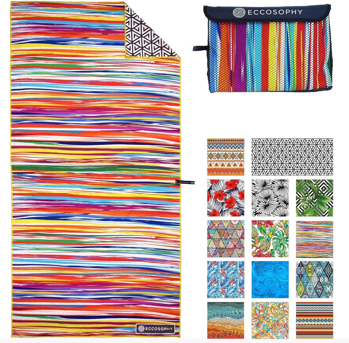 ECCOSOPHY Microfiber Beach Towel - Sand Free Towels are Quick Dry, Light Weight, Super Absorbent - Perfect Pool, Travel, Cruise, Camping Essentials - Oversized Extra Large for Adults 71x35 in