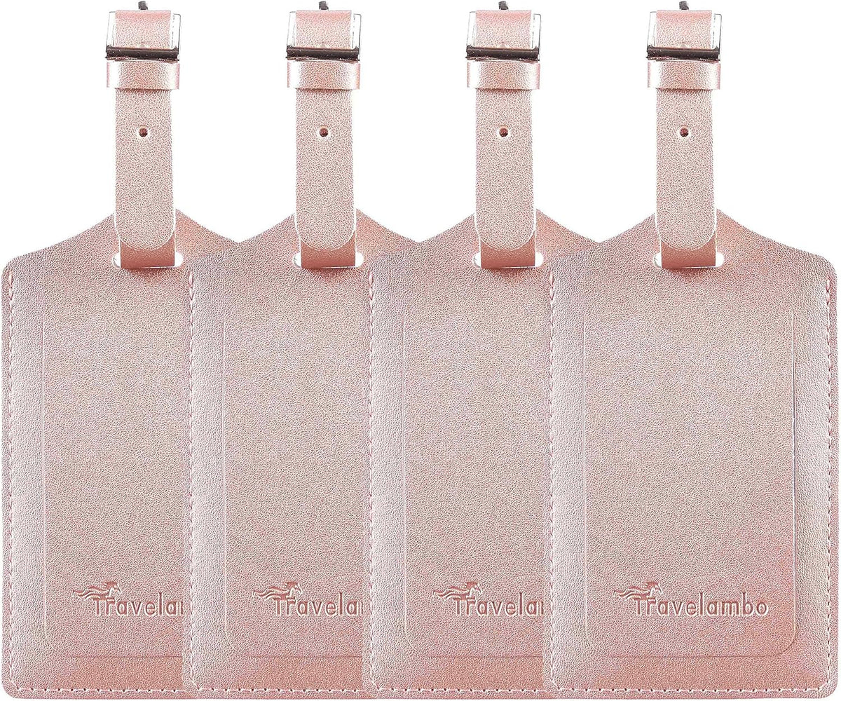 Travelambo Luggage Tags for Suitcases PU Leather Travel Tags Bag Tags Privacy Protection Travel Essentials