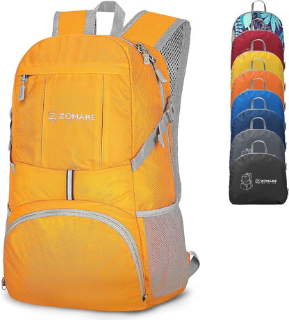 ZOMAKE Lightweight Packable Backpack 35L, Light Foldable Backpacks Water Resistant Collapsible Hiking Bag, Compact Folding Day Pack for Travel Camping(Yellow)