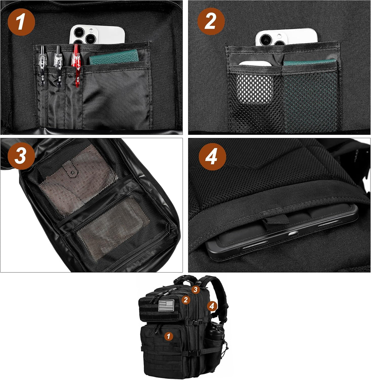 LHI Military Tactical Backpack for Men and Women 45L Army 3 Days Assault Pack Bag Large Rucksack with Molle System - Black