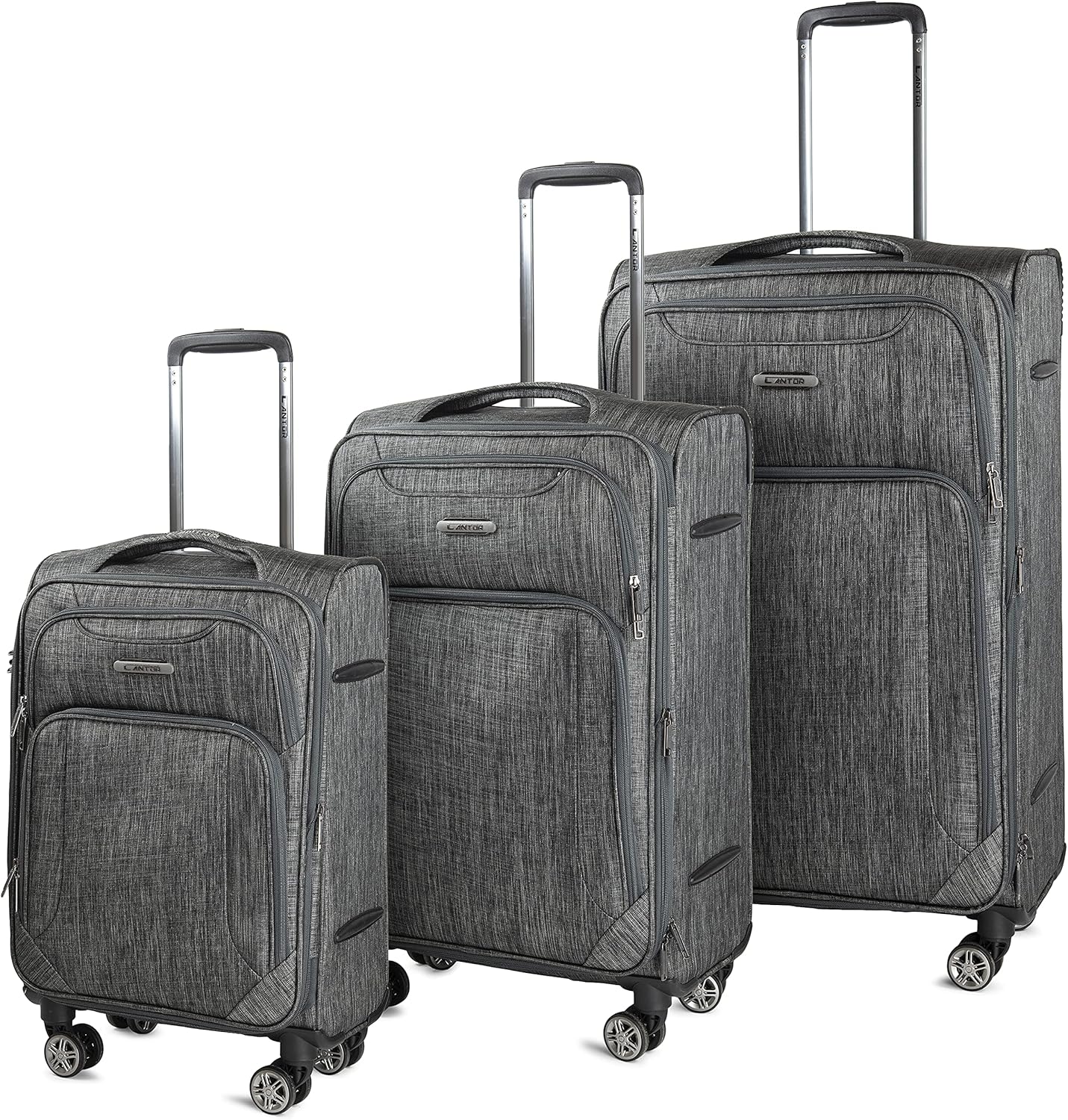 Cantor Ultra Lightweight Softside Luggage with Spinner Wheels, Set of 3, Expandable Suitcase with Retractable Handle and ID Tag, and Interlocking Zippers with TSA Lock