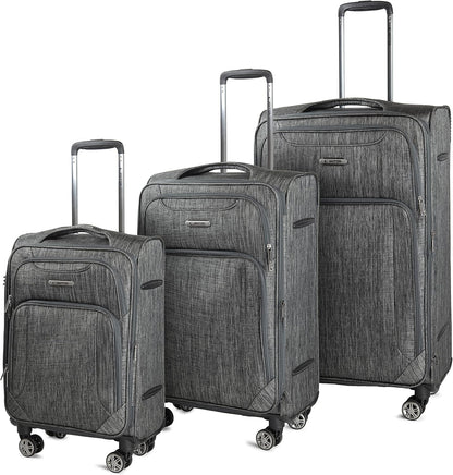 Cantor Ultra Lightweight Softside Luggage with Spinner Wheels, Set of 3, Expandable Suitcase with Retractable Handle and ID Tag, and Interlocking Zippers with TSA Lock