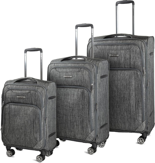 Cantor Ultra Lightweight Softside Luggage with Spinner Wheels, Set of 3, Expandable Suitcase with Retractable Handle and ID Tag, and Interlocking Zippers with TSA Lock