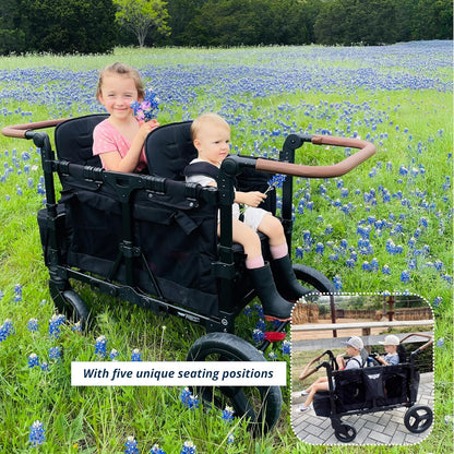 Keenz VYOO Stroller Wagon with Canopy - Foldable Design for Easy Storage, 5 Seating Positions for Kids, Enhanced Child Safety, All-Terrain Mobility, 2-Passengers, Black