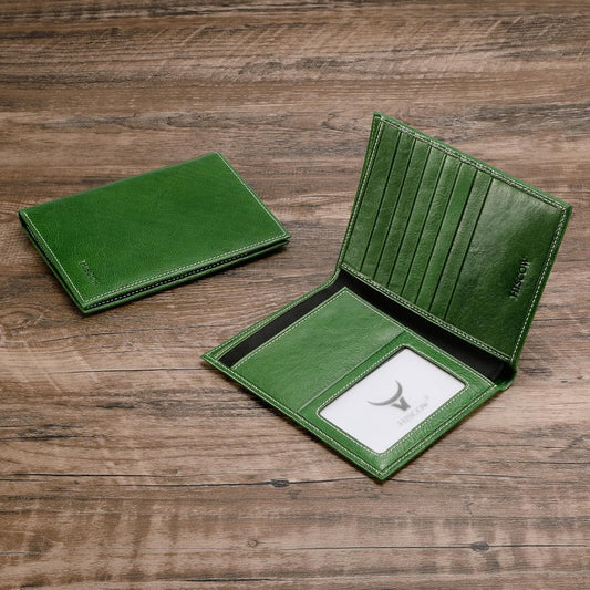 HISCOW Italian Leather Passport Holder for Travel - RFID Blocking Wallet Cover with Secure Organizer for Men & Women, US & Foreign Trips, Green Vegetable-Tanned Leather