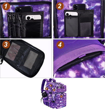 LHI Military Tactical Backpack for Men and Women 45L Army 3 Days Assault Pack Bag Large Rucksack with Molle System - Purple Camo