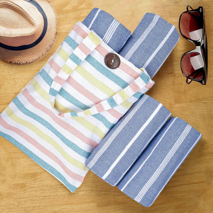 HILLFAIR Cotton Turkish Beach Towels, Quick Dry Lightweight Sand Free Peshtemal Towel for Bath Swim Yoga Spa Travel, Beach Accessories, Oversized Cotton Turkish Towels (39 x 72 inch- 4 Pack Blue)