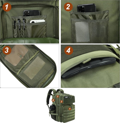 LHI Military Tactical Backpack for Men and Women 45L Army 3 Days Assault Pack Bag Large Rucksack with Molle System - Green