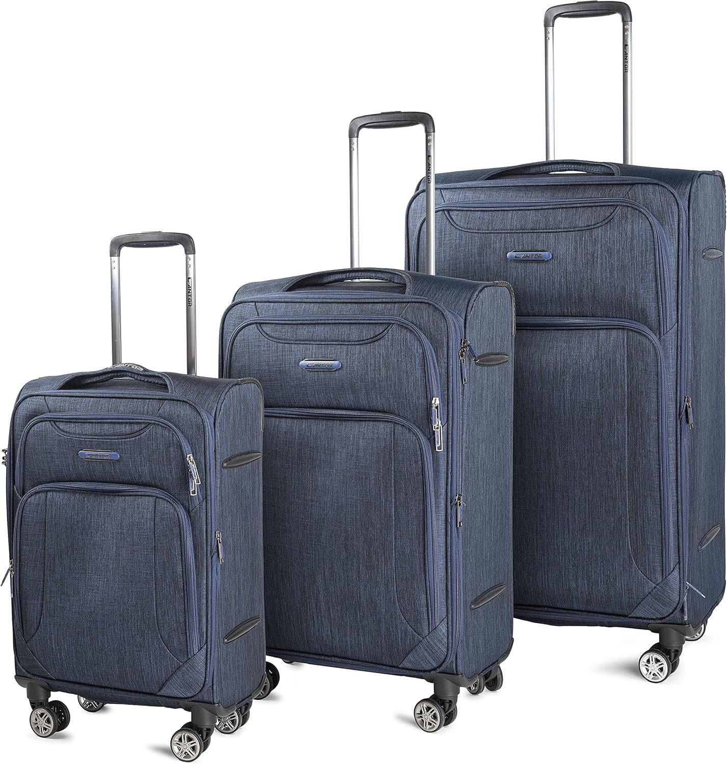 Cantor Ultra Lightweight Softside Luggage with Spinner Wheels, Set of 3, Expandable Suitcase with Retractable Handle and ID Tag, and Interlocking Zippers with TSA Lock