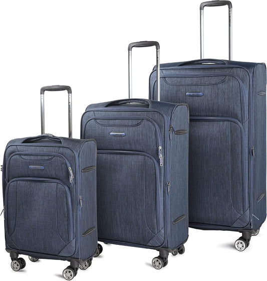 Cantor Ultra Lightweight Softside Luggage with Spinner Wheels, Set of 3, Expandable Suitcase with Retractable Handle and ID Tag, and Interlocking Zippers with TSA Lock