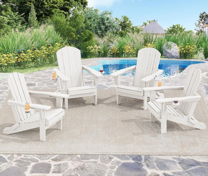 SERWALL Adirondack Chair with Cup Holders - Composite Adirondack Chairs Set of 6 HDPE Outdoor Chairs All Weather Use- White