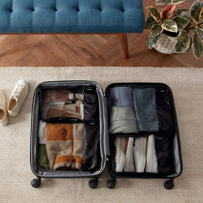 Amazon Basics 4 Piece Packing Travel Organizer Zipper Cubes Set, Medium (2) and Large (2), Black