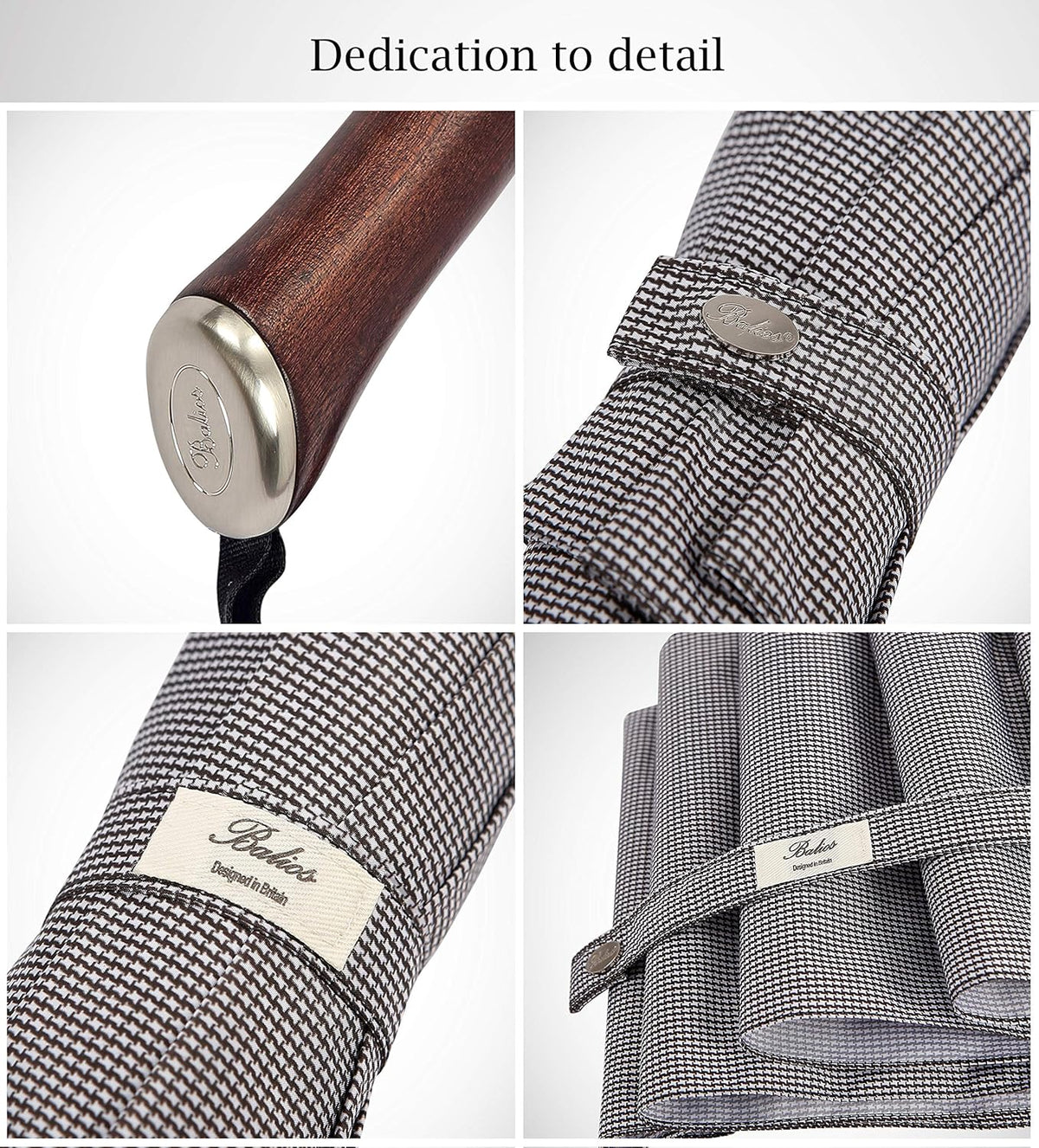 Balios (Designed in UK) Travel Umbrella Luxurious Golden Hardwood Handle Auto Open & Close Windproof Frame Single Canopy Automatic Folding Umbrella Men's & Ladies