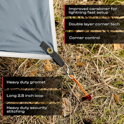 Rain Fly 10x10 Lightweight Survival Camping Tarp; 100% Waterproof; Makes a Great Backpacking Tarp or Hammock Shelter; Comes in Multiple Colors, Survival Bracelet Included; Grey