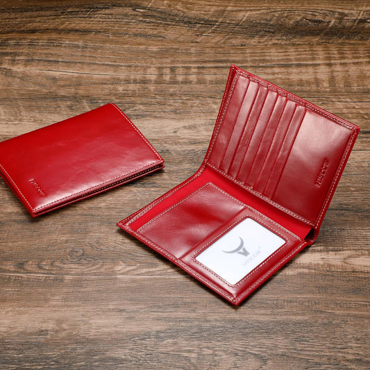 HISCOW Italian Leather Passport Holder for Travel - RFID Blocking Wallet Cover with Secure Organizer for Men & Women, US & Foreign Trips, Antiqued Red