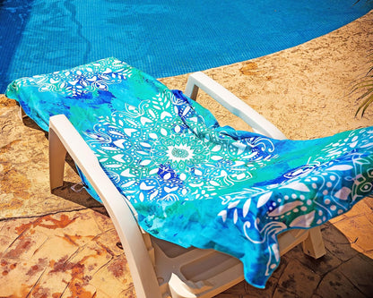 Elite Trend Quick Dry Towel Large 63x31 Inch - Microfiber Beach Towel - Perfect for Beach, Travel, Swimming, Pool, Yoga, Hiking, Camping - Lightweight, Fast Drying, Compact for Adults (Mandala Blue)