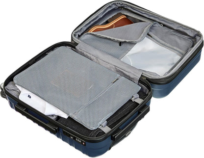 Amazon Basics 21-inch Carry On Luggage, Suitcase With Wheels (8 Spinner Wheels), TSA Lock, Expandable Capacity, Interior Divider and Pocket For Dry and Damp Clothes, Navy Blue