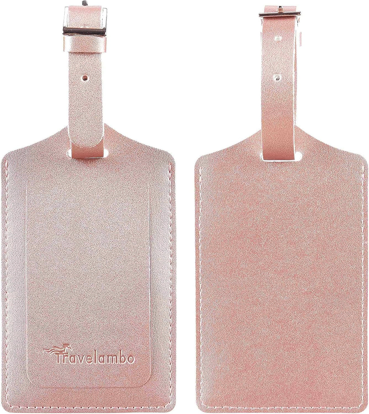 Travelambo Luggage Tags for Suitcases Faux Leather Privacy Protection 2 Pack Bag Tags Travel Accessories Essential, Rose Gold