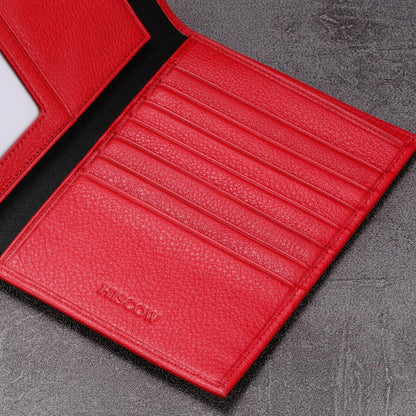 HISCOW Italian Leather Passport Holder for Travel - RFID Blocking Wallet Cover with Secure Organizer for Men & Women, US & Foreign Trips, Red