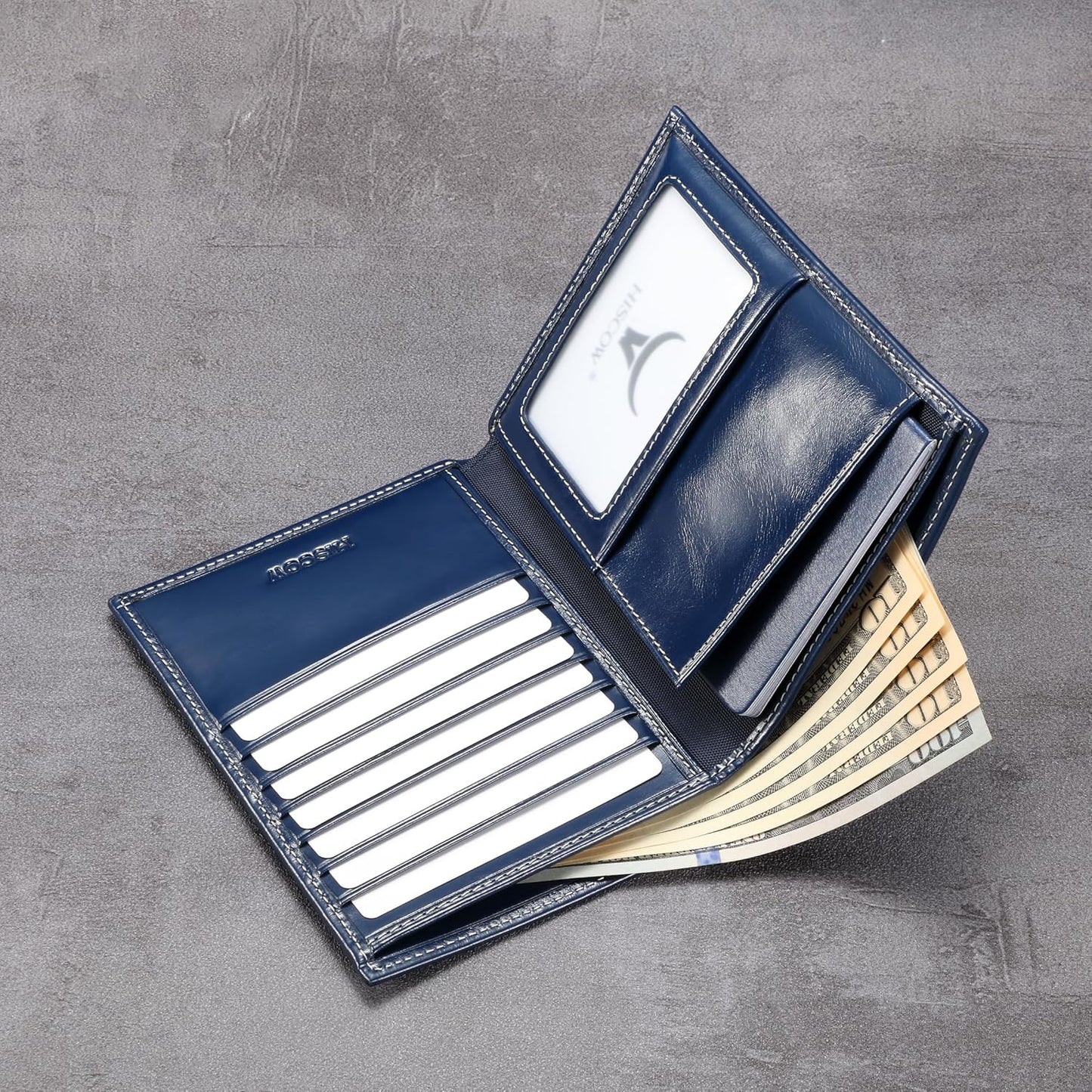 HISCOW Italian Leather Passport Holder for Travel - RFID Blocking Wallet Cover with Secure Organizer for Men & Women, US & Foreign Trips, Antiqued Blue