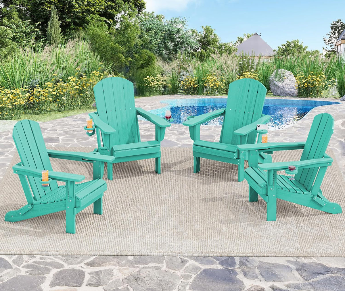 SERWALL Adirondack Chair with Cup Holders - Composite Adirondack Chairs Set of 2 HDPE Outdoor Chairs All Weather Use- Aruba