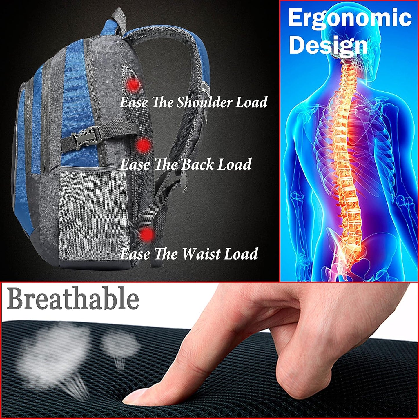 ProEtrade Backpack Bookbag for College Sturdy Travel Business Hiking Fit Laptop Up to 15.6 Inch Multi Compartment Gifts for Men Women Night Light Reflective (Blue)