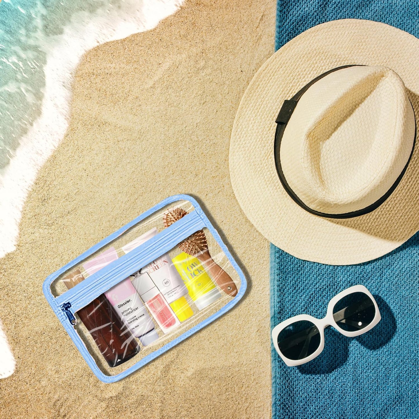 ESSENTE Women's Travel Toiletry Bag with Removable Pouch and Hanging Hook - Water Resistant Makeup Cosmetic Oraganizer with Multiple Compartments for Accessories (POWDER BLUE)