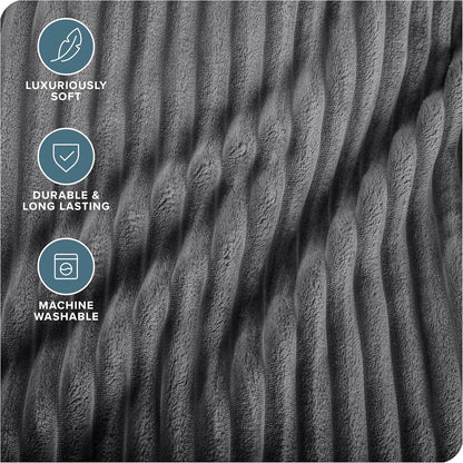 Bare Home Textured Fleece Blanket - Throw/Travel - Ultra-Soft Lightweight for Bed, Sofa, and Couch - Luxury Microplush - Cozy Warm Blanket (Throw, Ribbed Grey)