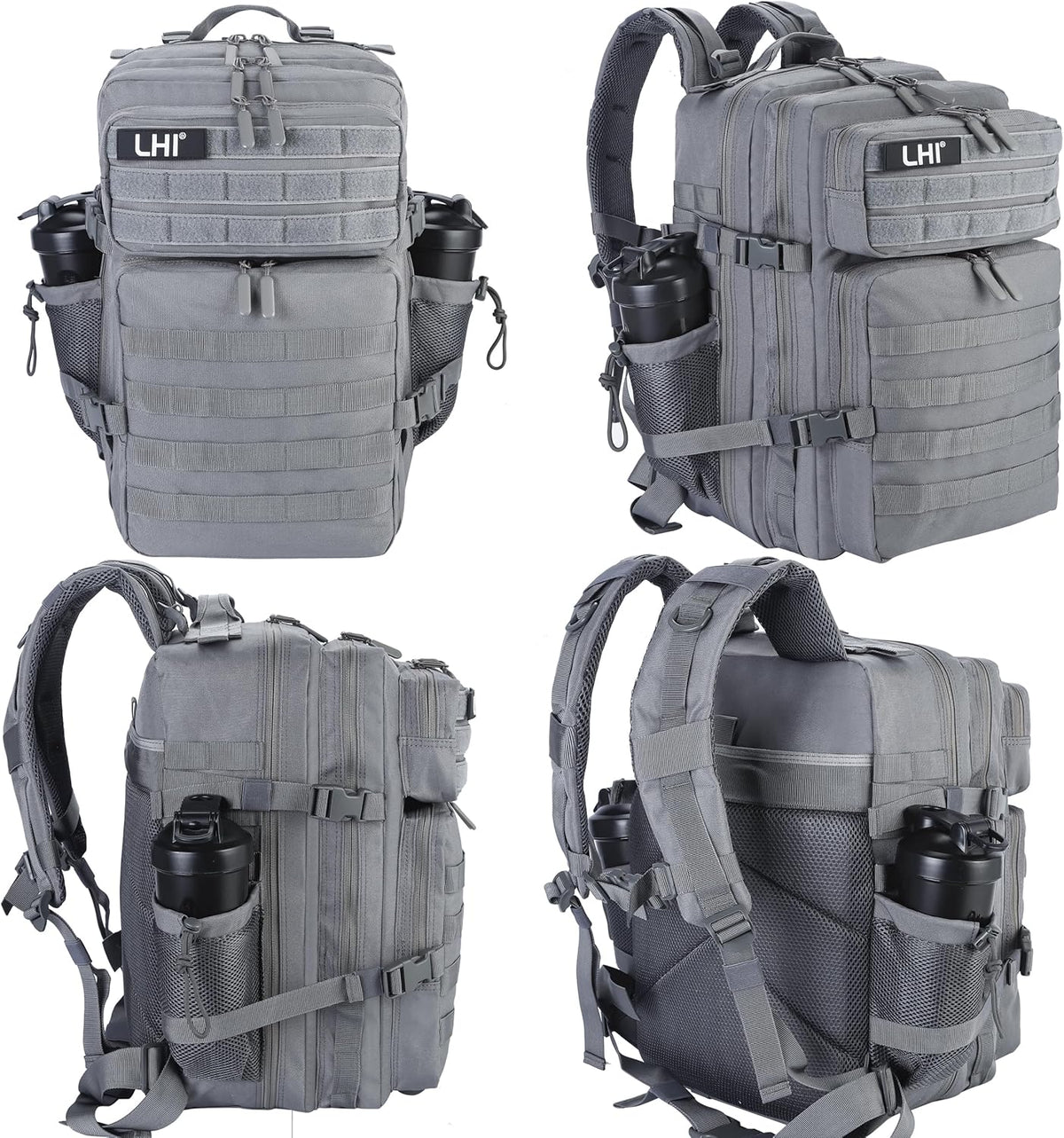 LHI Military Tactical Backpack for Men and Women 45L Army 3 Days Assault Pack Bag Large Rucksack with Molle System - Grey