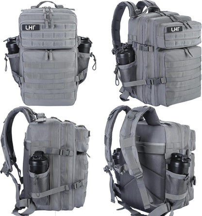 LHI Military Tactical Backpack for Men and Women 45L Army 3 Days Assault Pack Bag Large Rucksack with Molle System - Grey