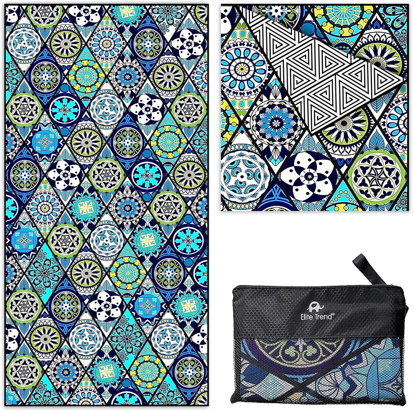 Elite Trend Quick Dry Towel Extra Large 78x35 Inch - Microfiber Beach Towel - Perfect for Beach, Travel, Swimming, Pool, Yoga, Hiking, Camping - Lightweight, Fast Drying, Compact for Adults (Artsy)