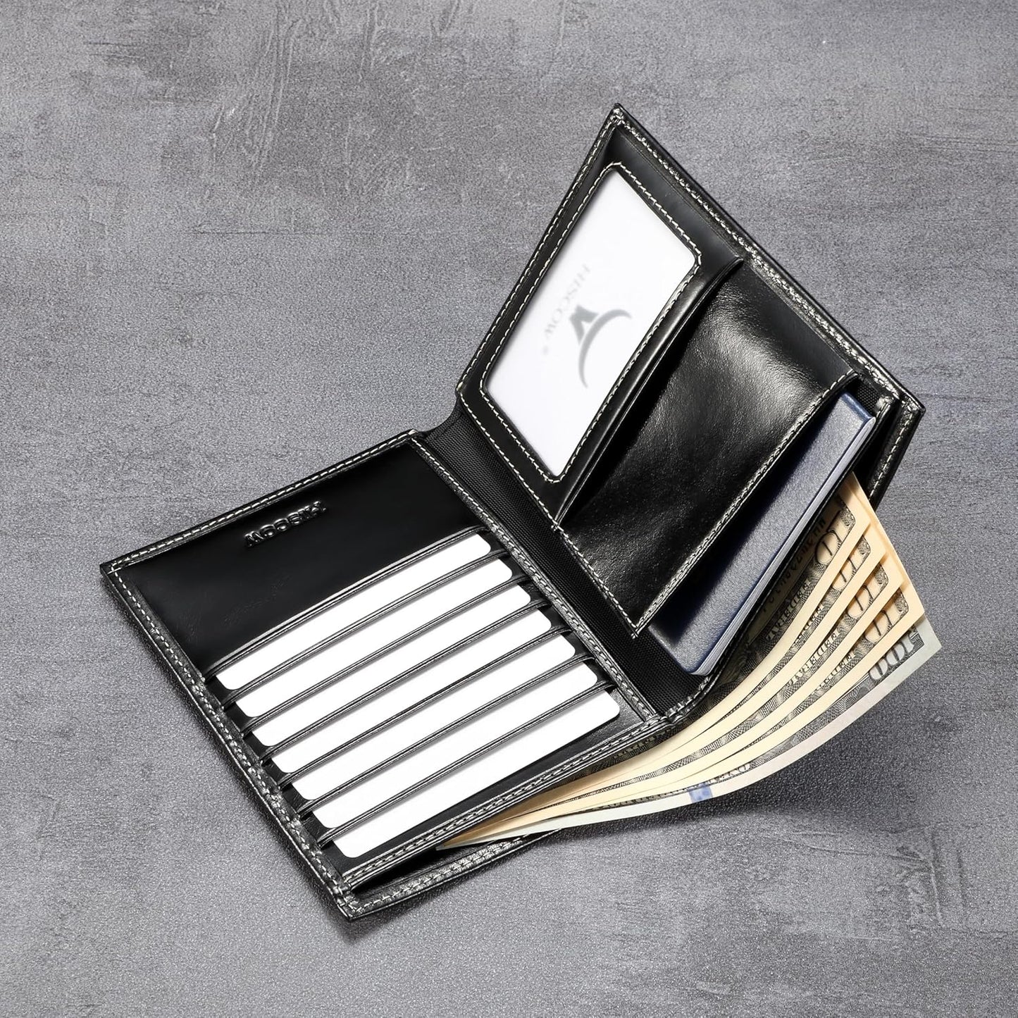 HISCOW Italian Leather Passport Holder for Travel - RFID Blocking Wallet Cover with Secure Organizer for Men & Women, US & Foreign Trips, Antiqued Black