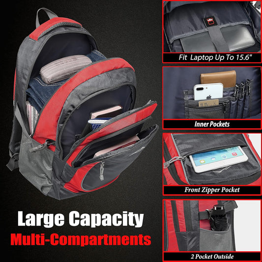 ProEtrade Backpack Bookbag for College Sturdy Travel Business Hiking Fit Laptop Up to 15.6 Inch Multi Compartment Gifts for Men Women Night Light Reflective (red)