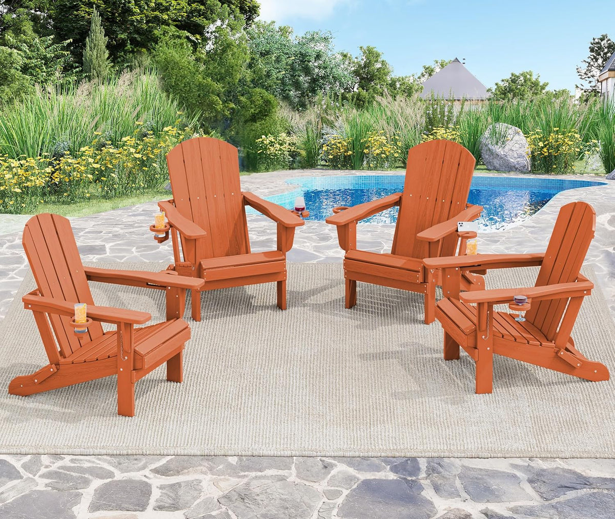 SERWALL Adirondack Chair with Cup Holders - Composite Adirondack Chairs HDPE Outdoor Chairs All Weather Use- Orange