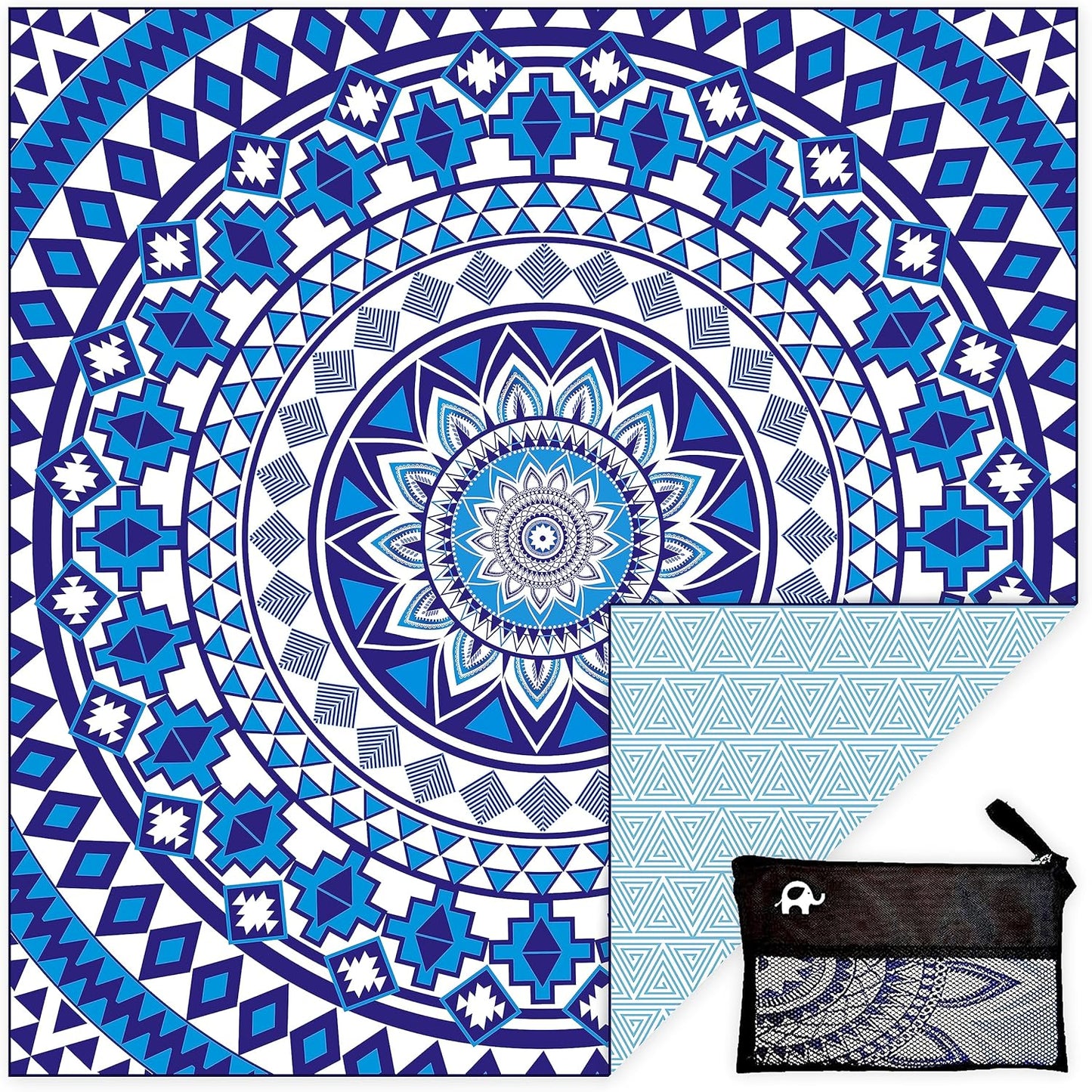 Elite Trend Microfiber Beach Towel for Adults with Bag - XXL 72x72 inch Lightweight Sand Free Quick Dry Towel for Travel, Swimming, Yoga, Camping (Blue Beauty)